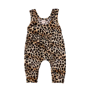 Śliczne Noworodki Dziewczyny Leopard Kamizelka Kombinezon Kombinezon Spodnie Stroje Odzież