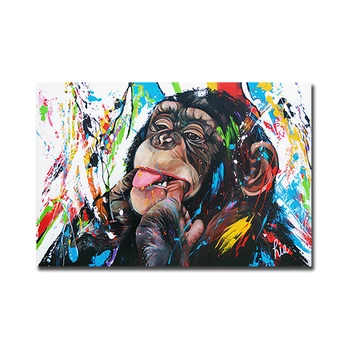 Śmieszna Małpa Goryl Zwierzę Graffiti, Abstrakcyjne Dzieło Sztuki Płótno Malarstwo Ścienne Sztuki Do Salonu, Sypialni Nowoczesny Wystrój Bez Ramy