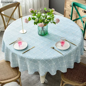 Świąteczny stół okrągły tkanina bawełniana, lniana pokrywa stołu plaid wzór siatki obrus do ślubu imprezy wystrój okrągłe obrusy