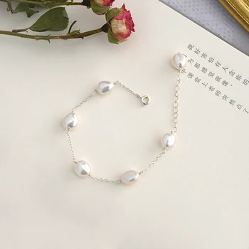 АШИКИ naturalny baroku słodkowodne perły bransoletka 925 srebro łańcuch handmade biżuteria dla kobiet