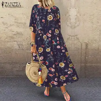 Богемное kobieca sukienka 2021 moda lato kwiatowy print sukienkę ZANZEA panie casual długa Maxi Vestidos luźne długie suknie, koszule