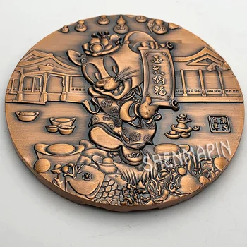 Зодиакальная mysz pamiątkowa moneta chiński zodiakalny ulga czerwona miedź kulturalne monet kolekcjonerskich szczęśliwy rok Szczura