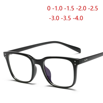 1.56 soczewki Asferyczne przepisane im punkty Kobiety mężczyźni retro ryżowy paznokci TR90 kwadratowe okulary do krótkowzroczności czarna oprawa 0~-4.0