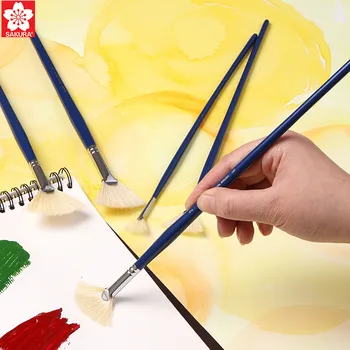 1 kpl SAKURA Sector Pig Brushles akwarela pędzla веерообразный długi pręt Paint Brushs Painting Tools For Art Beginner Supplies