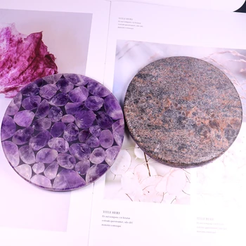 1 szt. w naturalny Ametyst Kryształ Kamień koło dysk okrągła płyta fioletowy klejnot fengshui lusterko do domowego biura wystrój