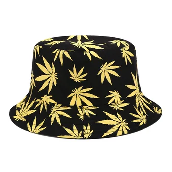 1 unisex liść klonu do wydruku rybackie kapelusze casual Panama wiadro kapelusz para bawełna hip-hop Cap moda Słońce płaska góra czapki prezenty