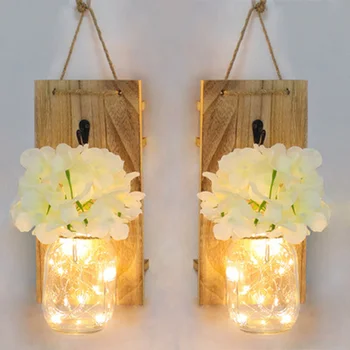1 zestaw szklany Mason Jar LED Fairy Lights piękny sztuczny kwiat ścienne wiszące wiejskie sztuka Wedding Party Home Decor