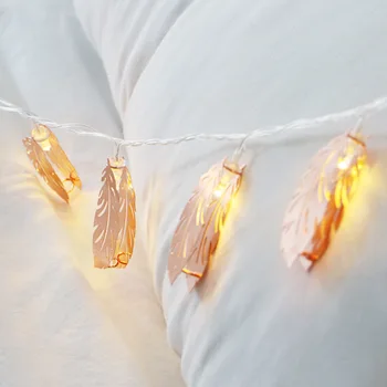10/20 LED różowe złoto pióro smyczki światła kurtyna Bajki dekoracji pokoju lampa ślub święto smyczki światła na baterie