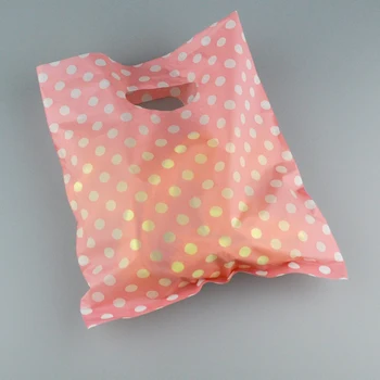 100 szt./lot białe kropki różowy plastikowy worek 20x25 cm butik pakowanie torby biżuteria z tworzyw sztucznych dar torby z uchwytem