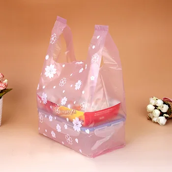 100 szt. różowy kwiat wiśni z tworzywa sztucznego prezent torba ciasteczka ciasto opakowanie torba z uchwytami jasny różowy kwiat prezent torba dla imprez