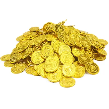 100pcs zabawki plastikowe pirackie złote monety, skarby monet waluty dzieci dekoracje Halloween boże narodzenie prezenty