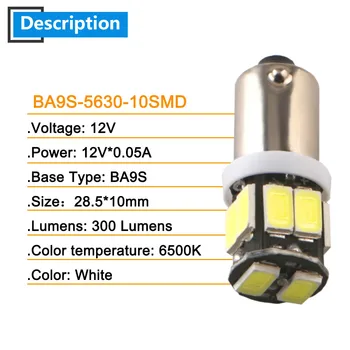 10szt T4W 12V Biały BA9S 5630 10 SMD led luz zwrotny os alarm reflektory wnętrze samochodu lampki do czytania