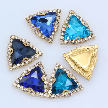 12p 18mm trójkąt kolor szycie na strój sukienka kryształu Kryształ Diament rhinestone aplikacja listwy koraliki złote podstawie przycisk