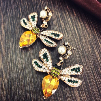 2 rhinestone kolor pszczoły owady Urok kolczyki kolczyki dla kobiet Moda biżuteria kolekcja Boho kolczyki akcesoria