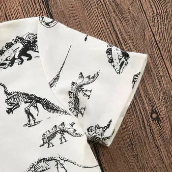 2 szt. lato z krótkim rękawem dinozaur zestaw okrągły dekolt top szorty biały bawełna odzież Odzież dla dzieci odzież dziecięca dla dziewczynek zestaw