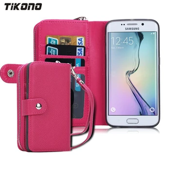 2 w 1 Wielofunkcyjny zamek skóra gotówka kopertówka posiadacz karty portfel etui do telefonu komórkowego Samsung Galaxy S6 S6Edge S6Edge Plus