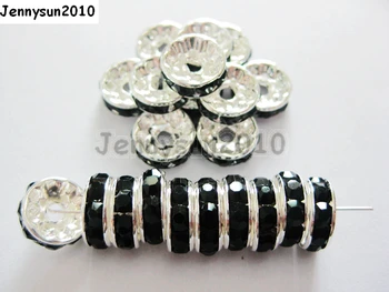 200 szt./lot 5 mm wysokiej jakości czeski Kryształ Jet Black Rhinestone Utorować Rondelle metal srebrzona spacer luźne koraliki biżuteria