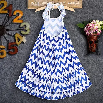2016 Baby Girls Summer Dress Kids Wave Stripe Boho Maxi Long Sukienkę Party Dress
