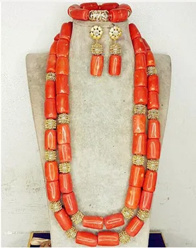 2017 Big Coral Beads African Jewelry Set Fantastic Wedding Coral Bridal Beads Jewelry Set Women Statement Jewelry Set New ABH416