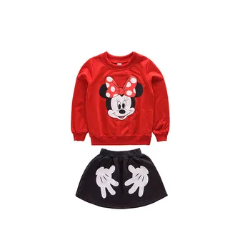 2019 Baby Girl Clothing Sets 2Pcs Sets Leisure Kids Girl Minnie Mickey koszulka z długim rękawem top+krótka sukienka odzież Dziecięca 3-9Year