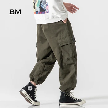 2019 japoński Harajuku temat luźne spodnie mężczyźni hip hop spodnie meble ubrania modis joggers wojskowe zielone spodnie cargo czarne spodnie