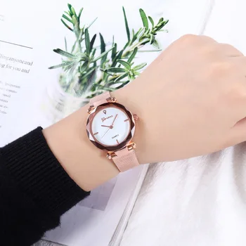 2019 nowa moda Geneva zegarek damski siatkowy pasek ze stali nierdzewnej zegarek analogowy Quartz proste damskie złote luksusowe zegarki damskie