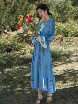 2019 nowa moda kobieca sukienka Lato szyfon płaski retro sukienki