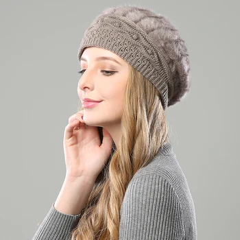 2019 zimowa ciepła czapka dziewczyny maska dzianiny czapki dla kobiet czapka czapki podwójna warstwa króliczej wełny materiał czapka