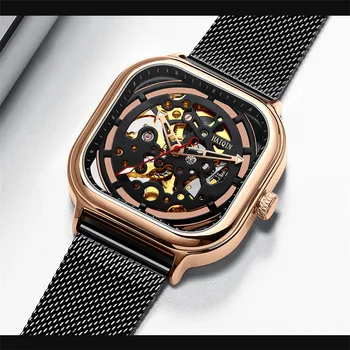2019New HAIQIN Mesh Blue Belt mody mechaniczne męskie zegarki najlepsze marki luksusowych wodoodporne zegarki zegarek Relogio Masculino