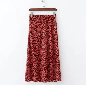 2020 Lady Eleganckie Różowe, Satynowe Spódnice Kobiety Wysokiej Talii Spódnica Midi Leoparda Stokrotka Drukowanie Korea Moda Uliczna, Odzież