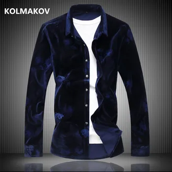 2020 Zimowa, wysokiej jakości koszula męska casual aksamitna z długimi rękawami biznesowe koszule Męskie bawełniane i welurowe koszule Męskie M-6XL 7XL