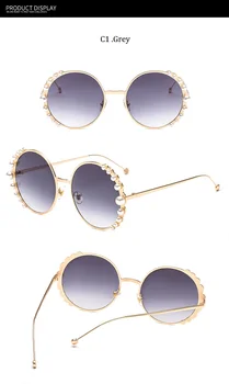 2020 koraliki okrągłe okulary damskie moda stop ramka marki perły projektant okulary dla kobiet brązowe odcienie UV400 nowy