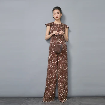 2020 letni kombinezon dla kobiet High Street Sukienka szyfon druku elegancki wieczorna impreza szerokie spodnie kombinezony kombinezon plus rozmiar 3XL