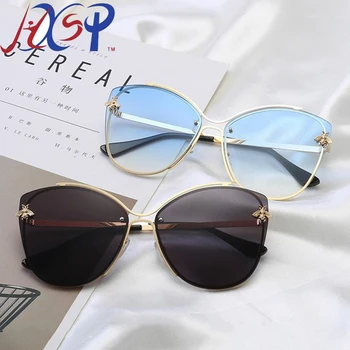 2020 luksusowe pszczele okulary dla kobiet moda Kocie oko metalowe okulary damskie w stylu retro gradientu punkty odcienie UV400 okulary