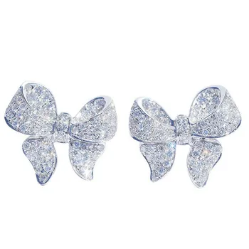 2020 nowa dostawa musujące luksusowe biżuteria 925 srebro utorować biały przezroczysty AAAAA sześciennych Cyrkon motyl kolczyki dziewczyna
