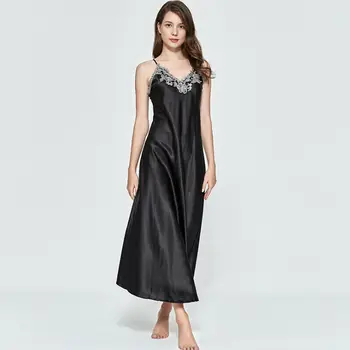 2020 nowa kobieca sukienka dla snu letnia sukienka bez rękawów z dekoltem V tkane jedwabne koronki długie nocne sukienki koszula nocna