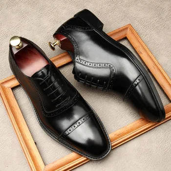 2020 nowe męskie moda buty z naturalnej skóry męskiej oxford włoska klasyczna moda brązowy, czarny sznurowanie buty męskie-броги Oxford