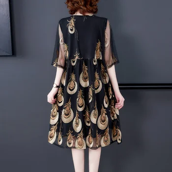 2020 nowy letni średni Aaged kobiety matka moda midi sukienka damska haft przyczynowo plus rozmiar 4xl sukienki Vestitos W189