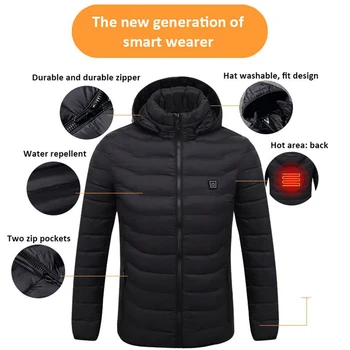 2020 nowy męski zimowy ciepły USB ogrzewanie kurtki inteligentny termostat czysty kolor z kapturem z podgrzewaną wodą ubrania na zewnątrz wodoodporny ciepłe kurtki