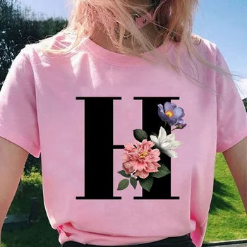 2020 vogue bluzki Damskie koszulki śliczne kwiatowe 26 angielski alfabet do wydruku Harajuku koszulka Ropa Mujer Kpop koszulki estetyczna odzież