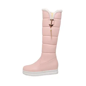 2020 zimowe ciepłe pluszowe damskie rakiety śnieżne platforma płaska z kobiecymi butami do kolan poślizgu na kobiecej ciepłe buty czarny biały różowy