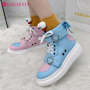 2021 Brand New Heart Patchwork leisure Shoes Women Flat Casual Booties Sweet Lolita Girls Style Size 42 botki
