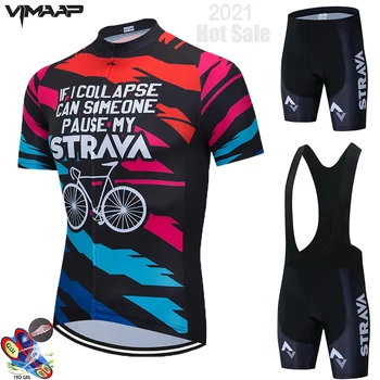 2021 STRAVA Cycling Jersey set Pro Bicycle team MTB z krótkim rękawem odzież rowerowa bike bib szorty maillot ropa ciclismo hombre