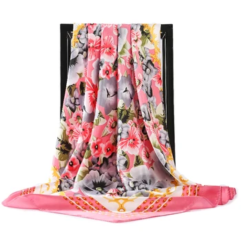 2021 jedwabny szalik kobiety projektant mody piękne kwiaty фуляр miękka satyna Szal szale szal 90*90 cm kwadratowy na szyję szal