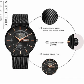 2021 nowe czarne zegarek kwarcowy LIGE Women Zegarki Top Luxury Brand Watch For Women ' s Simple All Steel wodoodporny zegarek Reloj