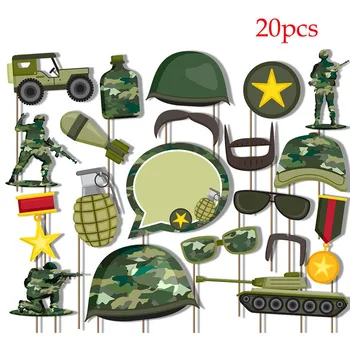 20szt Amy Military DIY Photo Booth rekwizyty urodziny moro Party Decor Photobooth Prop Army Soldier Theme Birthday Party Favor