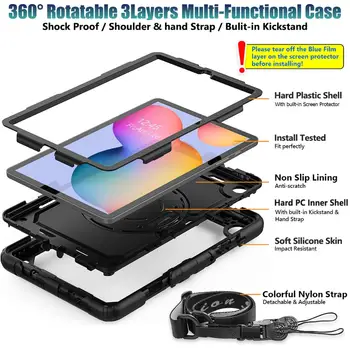 360 obrót pasek do rąk i uchwyt silikonowy pokrowiec do tabletu Samsung Galaxy Tab S6 Lite 10.4 Case 2020 P610 P615 pokrywa ochronna