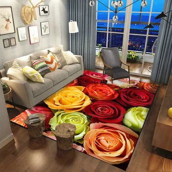 3D Czerwona róża kwiat sofa korytarz podłoga dywan nowoczesny wystrój domu sypialnia szafka teren dywan antypoślizgowy dywan dywany do salonu