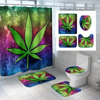 3D kolorowe drukowanie liści zasłony prysznicowe zestawy antypoślizgowe dywany pokrywa sedesowa pokrywy i maty do kąpieli wodoodporny łazienka, zasłony, maty do kąpieli