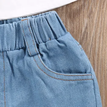 3szt Baby Girls odzież moda dziecięca dziecko dziewczyny, dzieci, zestawy piękny top z odkrytymi ramionami denim jeans spodnie stroje zestaw ubrań